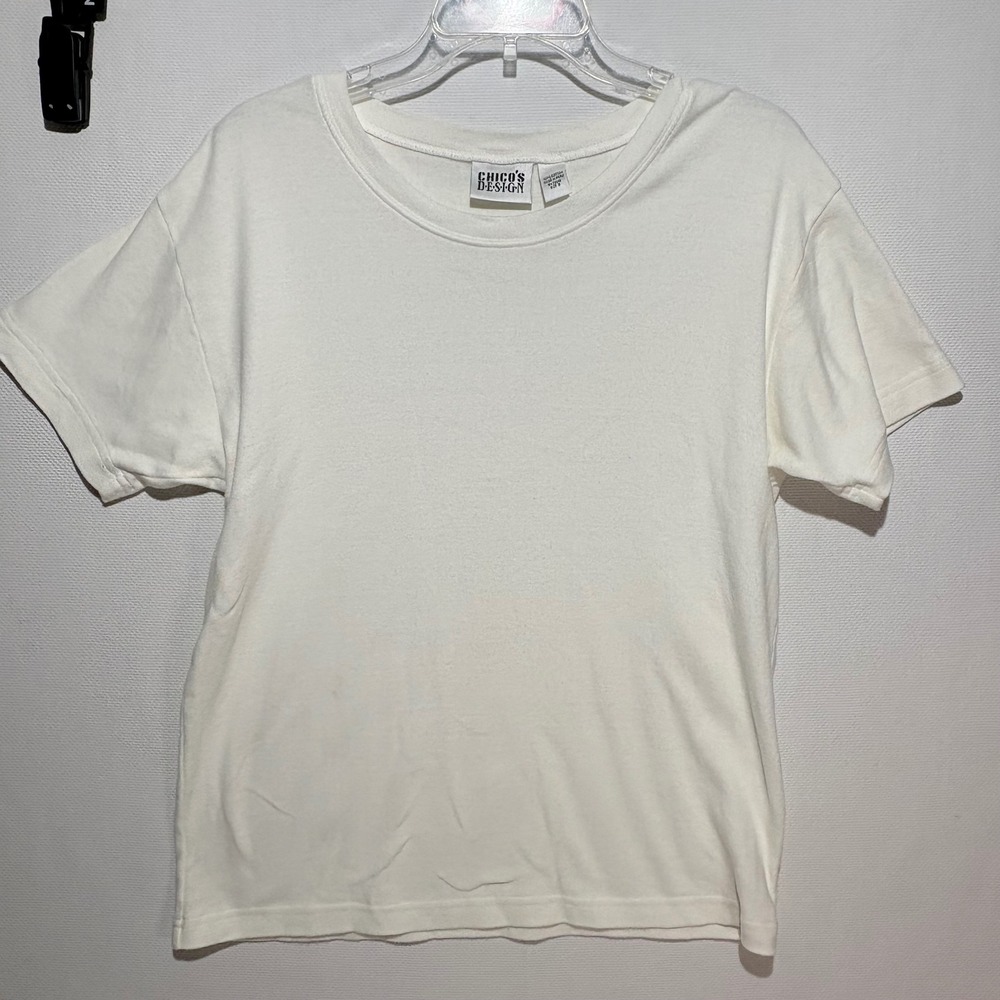 Chicos Design Womens White 100% Cotton Short Sleeve Crew Neck T-Shirt Size 3 L